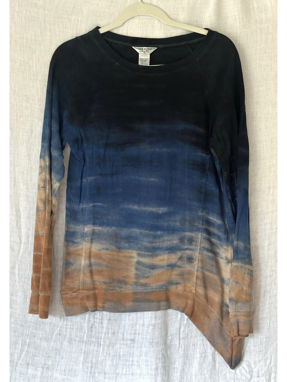 Hard Tail Asymmetric  Blue Yellow Ombre Top Rayon USA Women Small